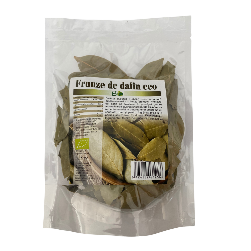 Frunze de dafin uscate Laurus nobilis BIO, 35g — condiment mediteranean cu aromă intensă pentru supe, tocane, marinade
