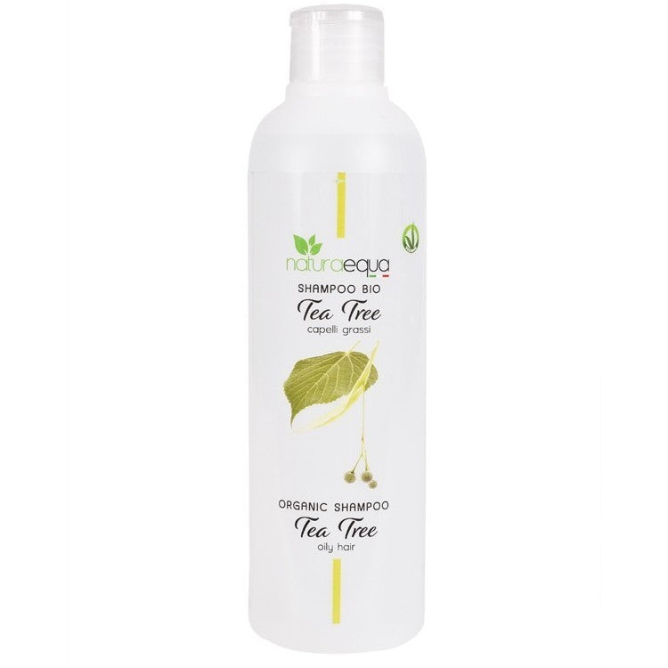 Șampon BIO cu arbore de ceai 250ml — purificator natural cu ulei Melaleuca alternifolia și busuioc din Liguria pentru păr gras și mătreață, cert AIAB Vegan OK Italia