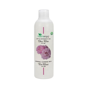 Lapte demachiant BIO 2 trandafiri 250ml — Rosa Rugosa și Muscosa din Valea Scrivia, ulei măsline Liguria, COSMOS Organic