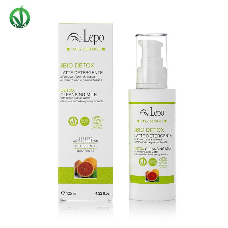 Lapte demachiant BIO DETOX cu portocală roșie 125ml — apă de portocală, extract de orez, bujor alb, COSMOS Organic