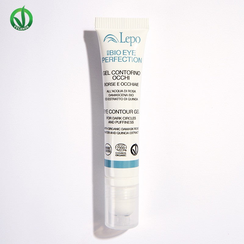 Gel BIO contur ochi anti-cearcăne cu apă de trandafiri Damasc, 15ml — quinoa, mărgărită, Chondrus crispus, COSMOS Organic