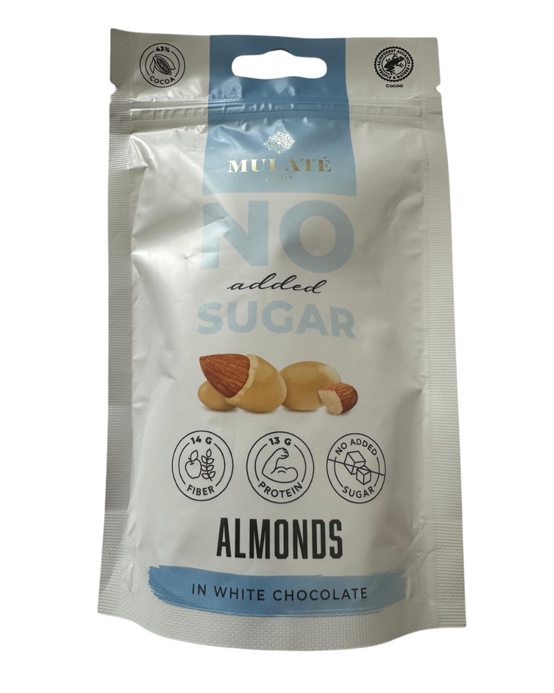Mulate Migdale prajite in ciocolata alba, fara zahar adaugat, cu indulcitor, 90 g