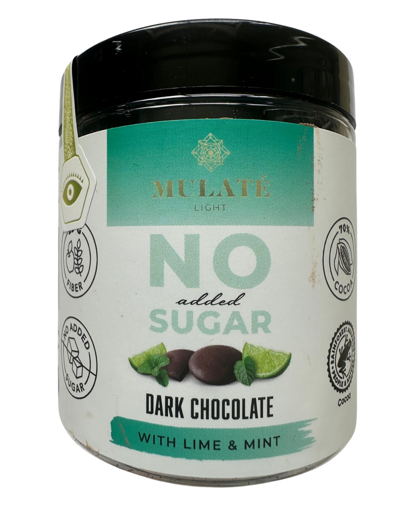 Banuti de ciocolata neagra Mulate cu Lime si Menta, fara adaos de zahar,  cu indulcitor, 150 gr