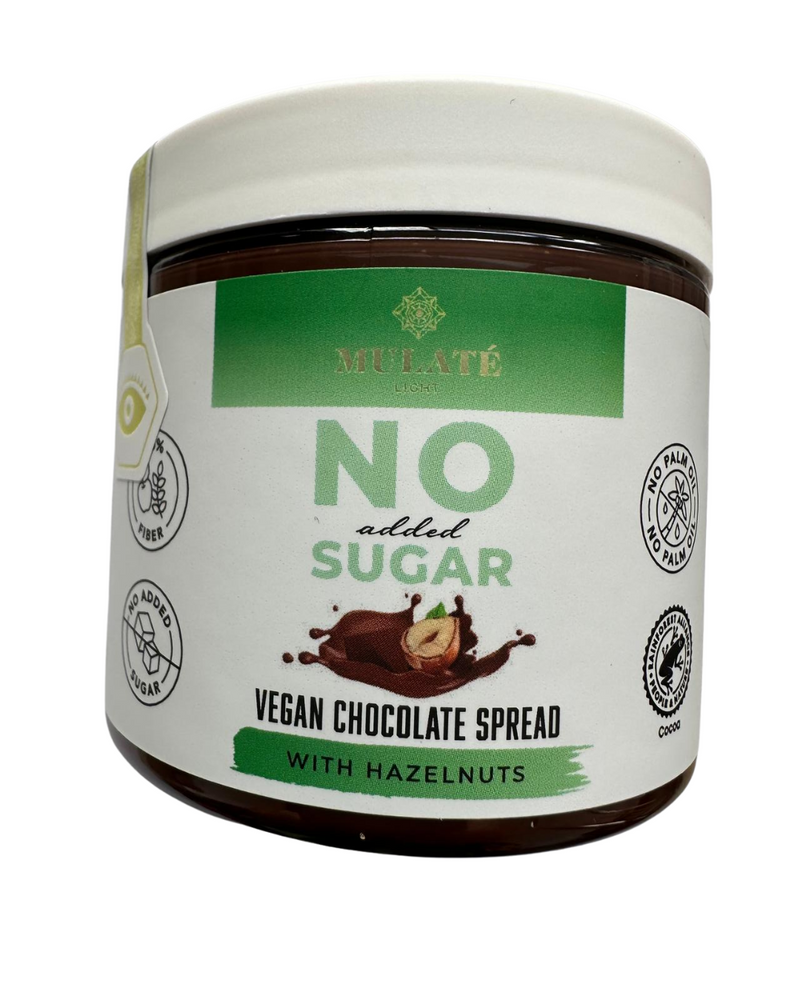 Crema tartinabila Vegana Mulate de ciocolata cu alune de padure, fara zahar adaugat, cu indulcitor, 230 gr