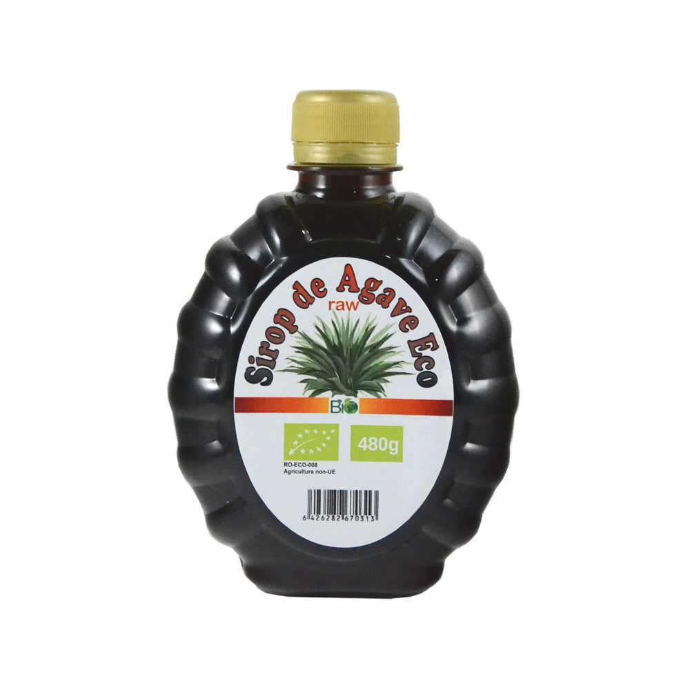 Sirop de agave RAW BIO 480g - nectar Agave tequilana neprocesat termic cu enzime pastrate, aroma caramel intensa, IG scazut, pentru smoothie raw