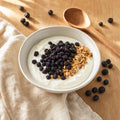 Afine uscate peste iaurt natural cu granola — mic dejun cu fructe de pădure