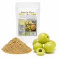 Amla pudră BIO, 200g — produs și sursa naturală (fructe de amla), prezentare lifestyle, Biovicta
