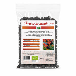 Fructe de aronia BIO 100g fără îndulcitori — ambalaj Biovicta