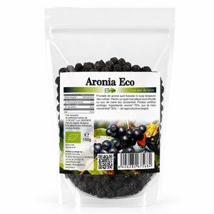 Fructe de aronia BIO 150g îndulcite cu suc de mere — ambalaj Biovicta