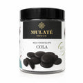 Bănuți ciocolată cu lapte Mulate, aromă cola, 150g — borcan cu eticheta completă, ciocolată ecologică Mulate fără adaos de zahăr, Biovicta