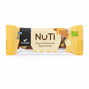 Baton Nuti din caju, pecan, miere și sare de mare BIO, 35g — ambalaj Foodin cu eticheta completă, baton ecologic din Finlanda, Biovicta