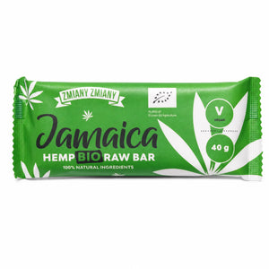 Baton raw BIO cu cânepă, Jamaica, 40g — baton ambalat cu eticheta completă, snack ecologic vegan, Biovicta