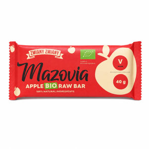 Baton raw BIO cu mere, Mazovia, 40g — baton ambalat cu eticheta completă, snack ecologic vegan, Biovicta