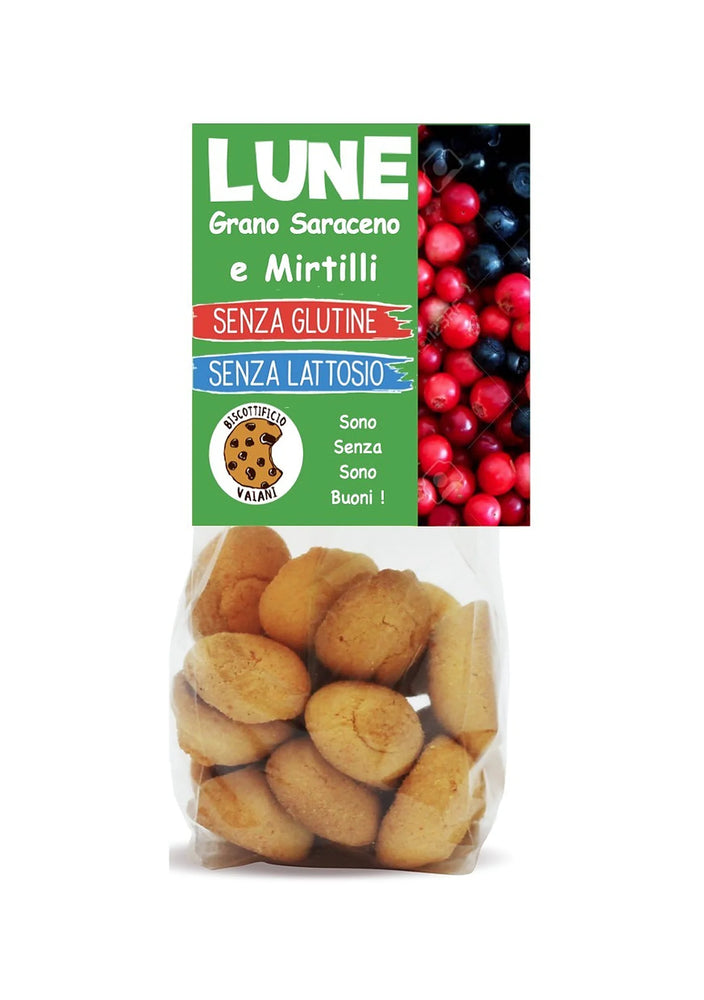 Biscuiți LUNE BIO cu hrișcă și afine fără gluten și fără lactoză, biscotti grano saraceno e mirtilli italieni, certificare ecologică, Biovicta