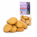 Biscuiți BIO cu lavandă fără gluten și fără lactoză, grămadă alături de pachet, biscotti alla lavanda italieni, Biovicta