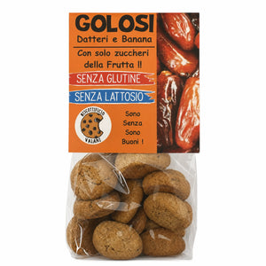 Biscuiți cu curmale, banane și stafide fără zahăr adăugat, fără gluten și fără lactoză, biscotti datteri e banana italieni, Biovicta