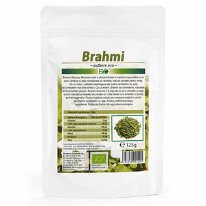 Brahmi pulbere BIO 125g, Bacopa monnieri pură plantă ayurvedică — ambalaj Biovicta