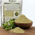 Macro textură pulbere Brahmi BIO din Bacopa monnieri măcinată — plantă ayurvedică uscată