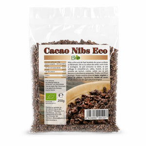 Cacao Nibs BIO RAW 200g, boabe de cacao crude sfărâmate certificate ecologic — ambalaj Biovicta