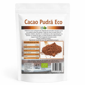 Cacao pudră BIO 200g Biovicta, eticheta cu certificare ecologică RO-ECO-008
