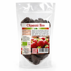 Căpșuni eco îndulcite cu suc de mere 150g, fructe uscate certificate BIO — Biovicta