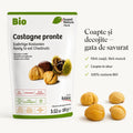 Infografic castane coapte și decojite BIO — fără coajă, fără muncă, gata de savurat