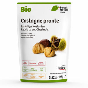 Castane decojite pronte BIO 100g Biovicta, Castagne pronte de la Sweet Nature Italia, eticheta față cu logo bio Italia