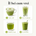 Ceai Matcha Harmony BIO solubil — patru moduri: latte cald, cu gheață, în apă, în smoothie, Biovicta