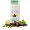 Ciocolată neagră cu lime și mentă, Mulate, fără zahăr, 90g — ciocolată ruptă în bucăți și lime si menta, prezentare lifestyle, Biovicta