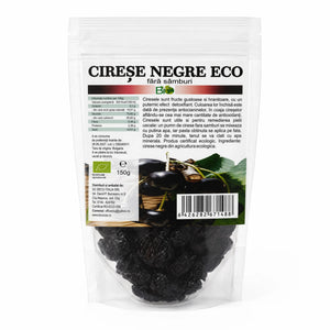 Cireșe negre uscate fără sâmburi BIO 150g Biovicta, eticheta cu certificare ecologică RO-ECO-008