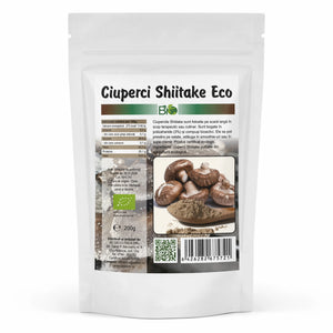 Ciuperci Shiitake pudră BIO 200g Biovicta, Lentinula edodes, eticheta cu certificare ecologică RO-ECO-008