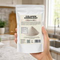 Colagen hidrolizat pulbere 200g — punga ținută în mână, mărime reală, Biovicta