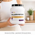 Borcanul de Colagen Hidrolizat VITARISE 1200g ținut în mâini — aproximativ 120 de porții zilnice