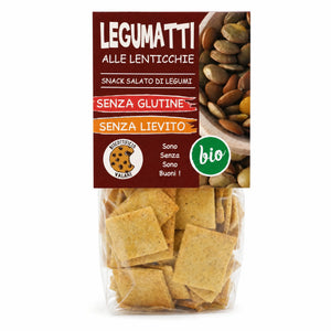 Crackers BIO din leguminoase cu linte, fără gluten, pungă cu eticheta completă și bulina bio, snack ecologic, Biovicta
