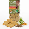 Crackers BIO tirolez cu năut, chimen și fenicul, fără gluten — crackers și ingrediente (chimen, fenicul, năut), prezentare lifestyle, Biovicta