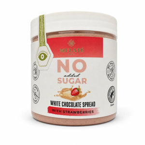 Cremă tartinabilă Mulate ciocolată albă cu căpșuni, fără zahăr 230g — borcan cu eticheta completă, cremă tartinabilă BIO Italia, Biovicta