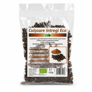 Cuișoare întregi BIO 100g Biovicta, eticheta cu certificare ecologică RO-ECO-008