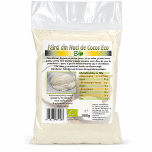 Făină de cocos BIO 500g, pachet sigilat, certificare ecologică RO-ECO-008, fără gluten, Biovicta