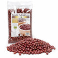 Fasole azuki adzuki BIO 500g, prezentare lifestyle cu boabe roșii caracteristice, Biovicta