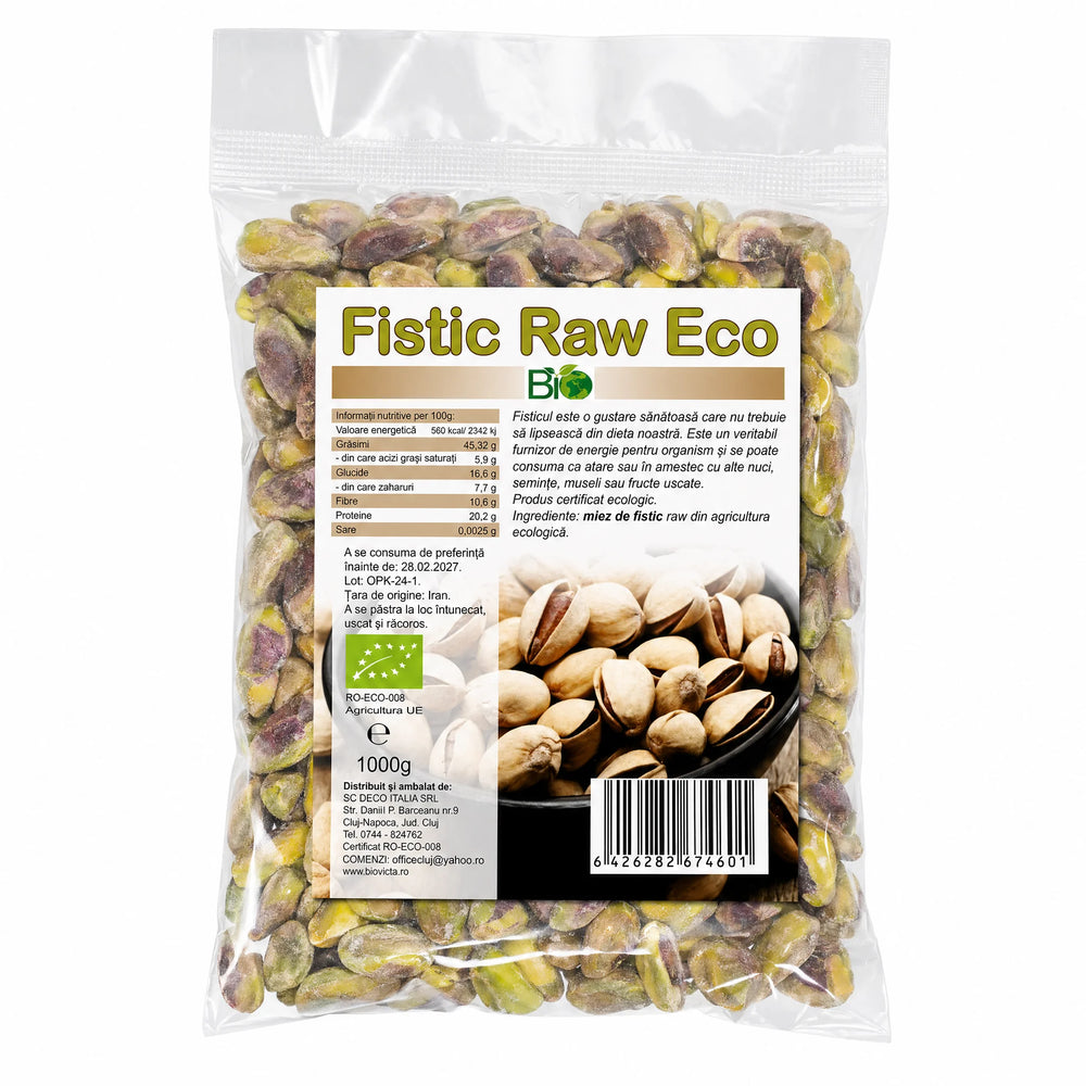 Fistic crud RAW BIO 1Kg, miez de fistic, pachet sigilat, certificare ecologică RO-ECO-008, Biovicta