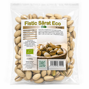 Fistic copt și sărat în coajă BIO 250g — pungă transparentă cu eticheta completă, fistic Premium, Biovicta