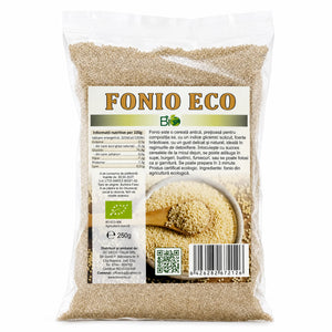 Fonio BIO 250g, cereală antică fără gluten, pachet sigilat, certificare ecologică RO-ECO-008, Biovicta