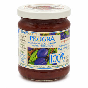 Gem de prune BIO 100% fruct 210g Biovicta, marca TOPBIO GOLD Prugna, preparat din 378g prune biologice fără pectină adăugată, borcan
