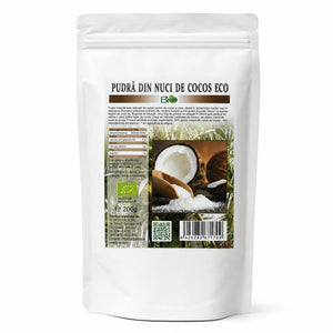 Lapte praf de cocos cremos BIO 200g — doypack alb opac stand-up cu eticheta completă, ecologic, Biovicta