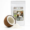 Lapte praf de cocos cremos BIO 200g — lapte praf cocos și cocos proaspăt deschis, prezentare lifestyle, Biovicta