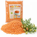 Linte roșie BIO, 500g — boabe uscate naturale și ramură de plantă cu păstăi, prezentare lifestyle, Biovicta