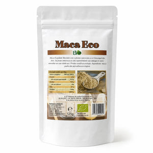 Maca pudră BIO 125g — doypack alb opac stand-up cu eticheta completă, superaliment Peru, Biovicta