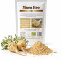 Maca pudră BIO 125g — pudră maca și rădăcini maca proaspete, prezentare lifestyle, Biovicta