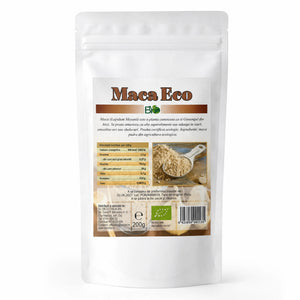 Maca pulbere BIO 200g — doypack alb opac stand-up cu eticheta completă, superaliment Peru, Biovicta