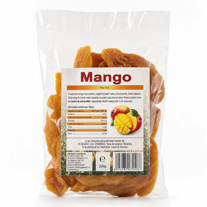 Mango natural bucăți 200g — pungă transparentă cu mango uscat, eticheta completă, origine Tailanda, Biovicta